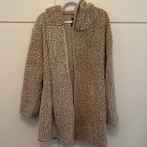 LIKE NEW Me Jane Sherpa Tan and White Fuzzy Cardigan Jacket